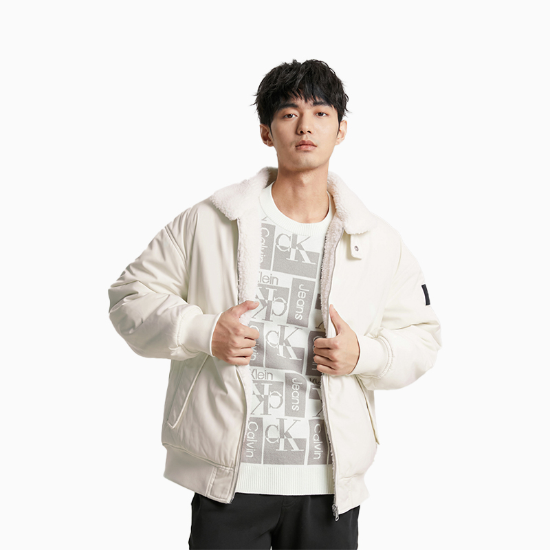 Shop CALVIN KLEIN  Reversible Sherpa Jacket Casual Commuter Coat Off-White J324123YBI