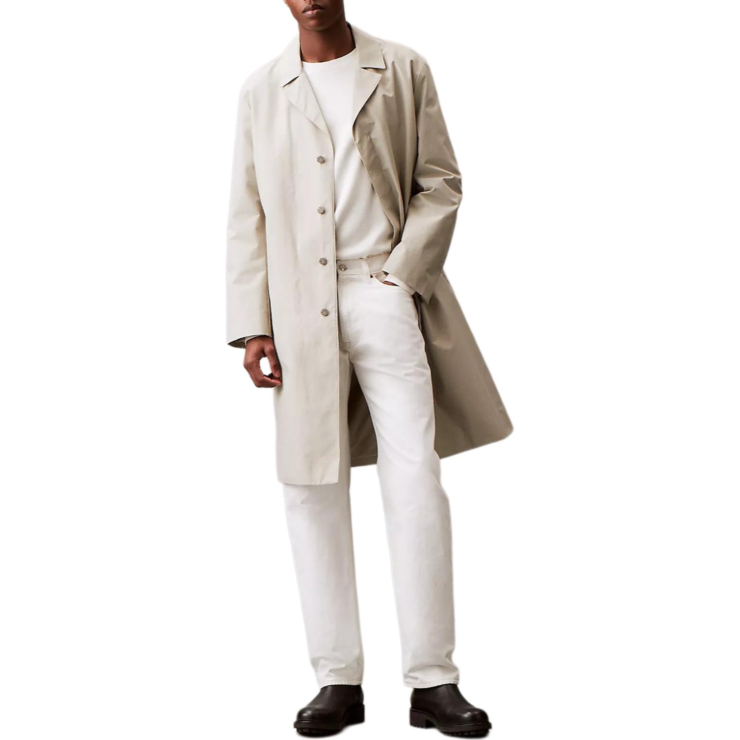 CALVIN KLEIN  Solid Button-Up Long Sleeve Trench Coat Stone Color 40BM502-250