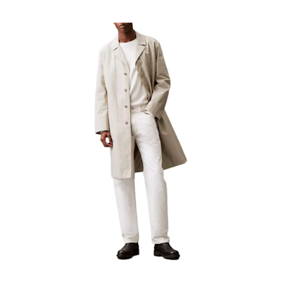 CALVIN KLEIN Solid Button-Up Long Sleeve Trench Coat Stone Color 40BM502-250