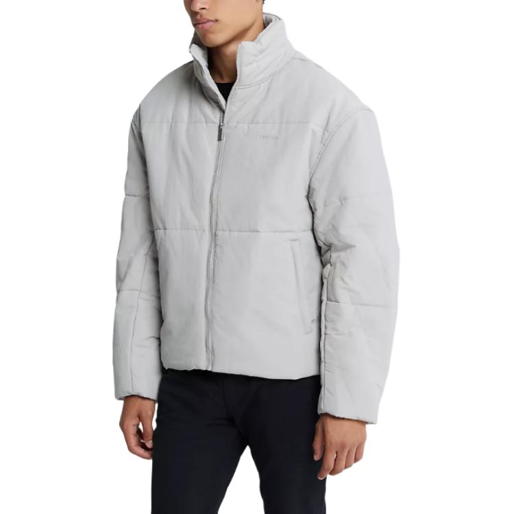 Shop CALVIN KLEIN Jaket Kapas Leher Tinggi Zip Padat Kelabu 40QP512-020