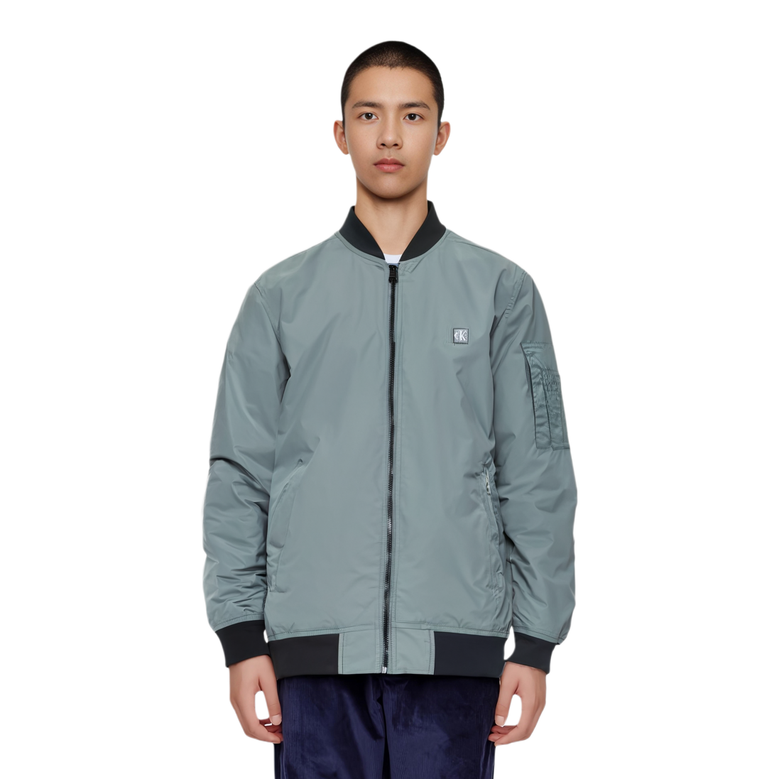 Shop Calvin Klein Jaket Kasual Logo Patch Kelabu. J323578-PN6