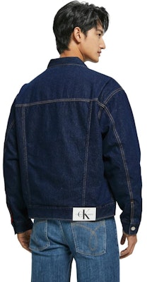 カルバン・クライン ソリッドシングルブレスト デニムジャケット ディープブルー J321269-1AP Shop カルバン・クライン ソリッドシングルブレスト デニムジャケット ディープブルー J321269-1AP