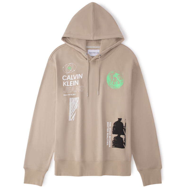 Calvin Klein  Space Print Loose Fit Cotton Hoodie Beige Colorway. J324472