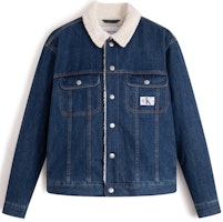 Calvin Klein Vintage Denim Jacket with Sherpa Lining and Studded Lapel. J325844 Calvin Klein Vintage Denim Jacket with Sherpa Lining and Studded Lapel. J325844