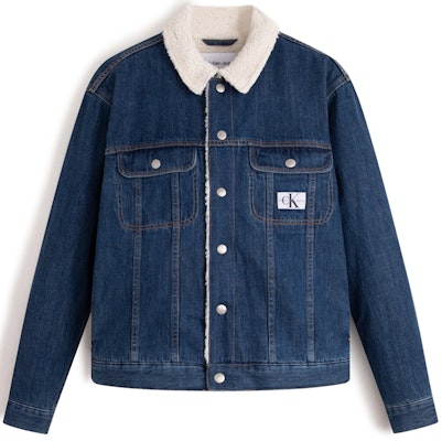 Calvin Klein Vintage Denim Jacket with Sherpa Lining and Studded Lapel. J325844 Order Calvin Klein Vintage Denim Jacket with Sherpa Lining and Studded Lapel. J325844