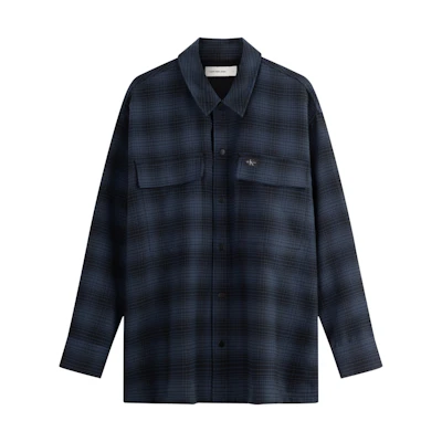 Calvin Klein Vintage Loose Fit Flannel Plaid Shirt Blue J326183