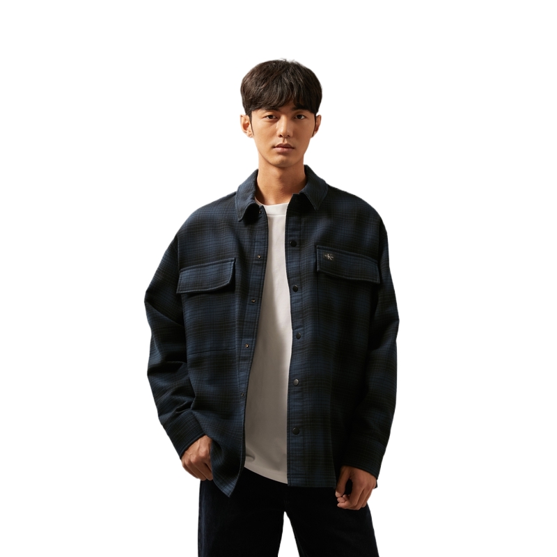 Shop Camisa de Franela Cuadros Azul Calvin Klein Vintage Corte Holgado J326183