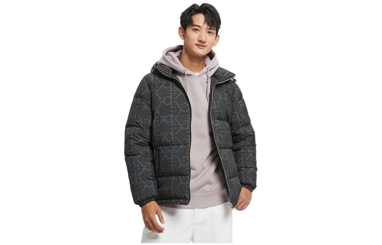 Order カルバンクライン 総柄レタープリント フード付きダウンジャケット 冬用 J322998