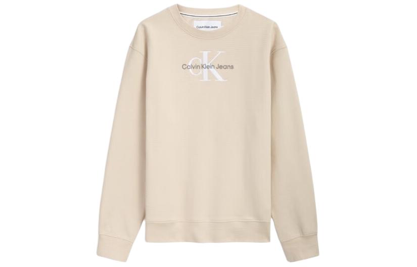 Calvin Klein Almond Yellow Logo Print Crewneck Pullover Sweatshirt J323160-ACI