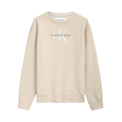 Calvin Klein Almond Yellow Logo Print Crewneck Pullover Sweatshirt J323160-ACI