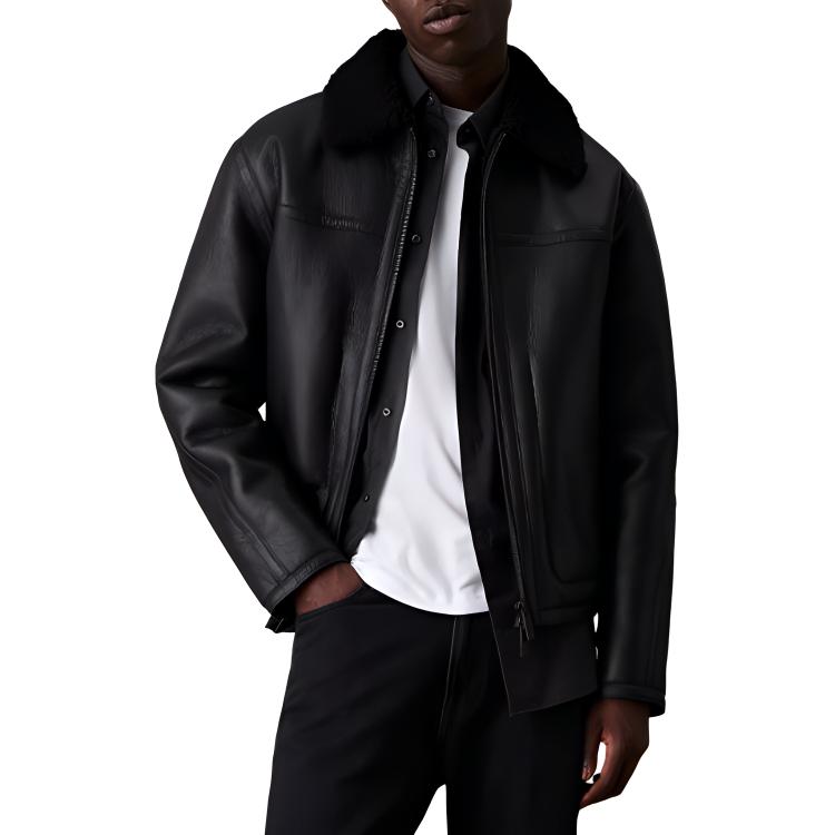 Calvin Klein Black Embossed Logo Double-Zip Collar Jacket K10K113483-BEH