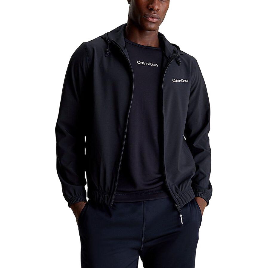 Shop Calvin Klein 黑色连帽拉链印花夹克 00GMS4O525-BAE
