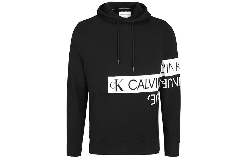 Calvin Klein Black Logo Printed Pullover Hoodie with Drawstring J30J317052