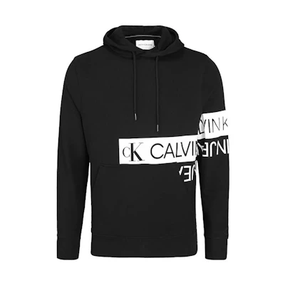 Calvin Klein Black Logo Printed Pullover Hoodie with Drawstring J30J317052