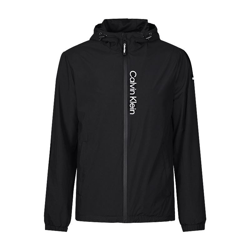 Calvin Klein Black Logo Windbreaker Waterproof Hooded Jacket CM455105-eby