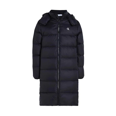 Calvin Klein Black Long Hooded Puffer Jacket With Minimal Logo J30J324056-BEH