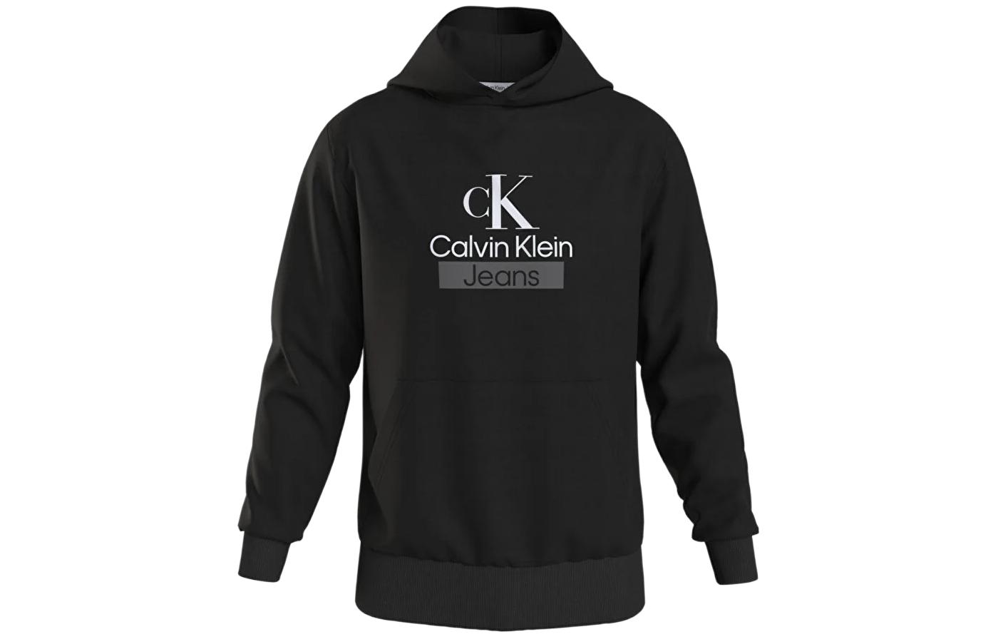 Calvin Klein Black Slim Fit Pullover Hoodie with Letter Design J30J323762-BEH