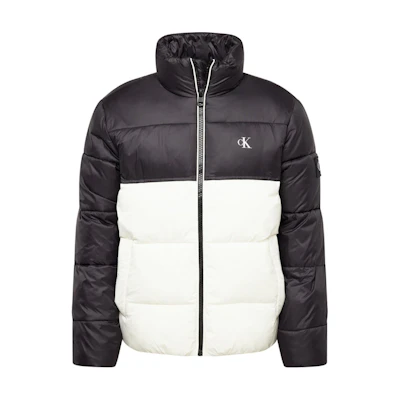 Calvin Klein Black White Letter Print Short Zip-Up Hoodie Jacket J30J325584-YBI