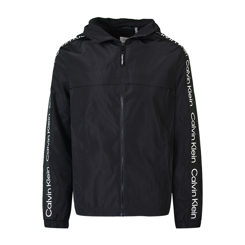 Calvin Klein Black Windproof Logo Print Zip Hoodie Jacket CM230597