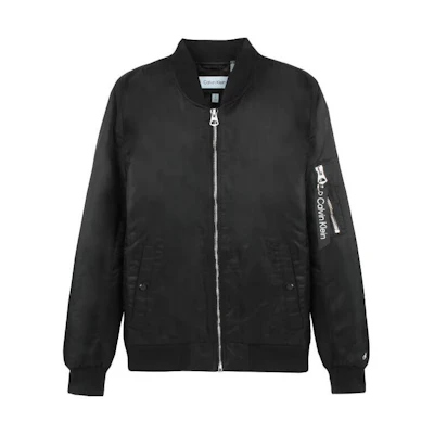 Calvin Klein Black Zip-Up Logo Patch Baseball Collar Jacket CM154122-BLK