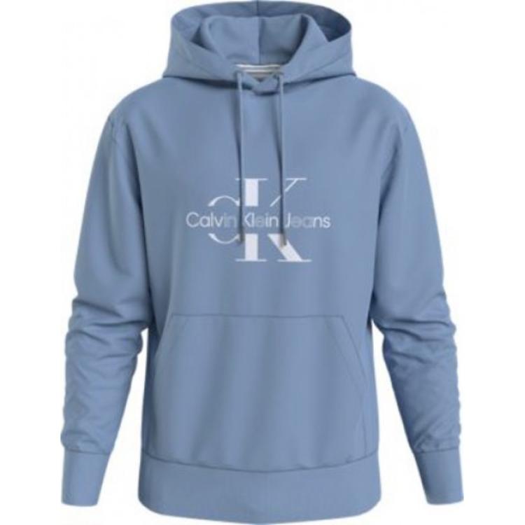 Calvin Klein Blue Hoodie with Letter Print and Loose Fit Long Sleeves J30J325429-CEZ