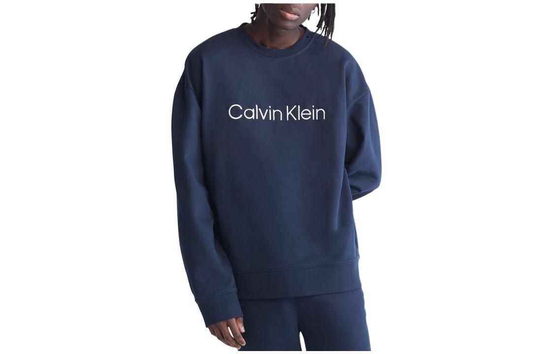Calvin Klein Blue Logo Print Terry Crewneck Sweatshirt Long Sleeve Casual 40HM230-410