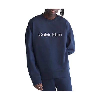 Calvin Klein Blue Logo Print Terry Crewneck Sweatshirt Long Sleeve Casual 40HM230-410