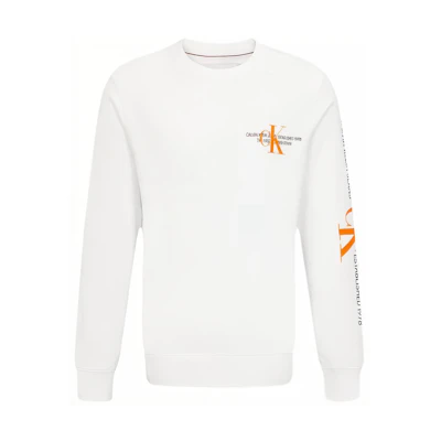 Calvin Klein Bold Overlap Print Cotton Crewneck Sweatshirt White () ZM01918-YAF