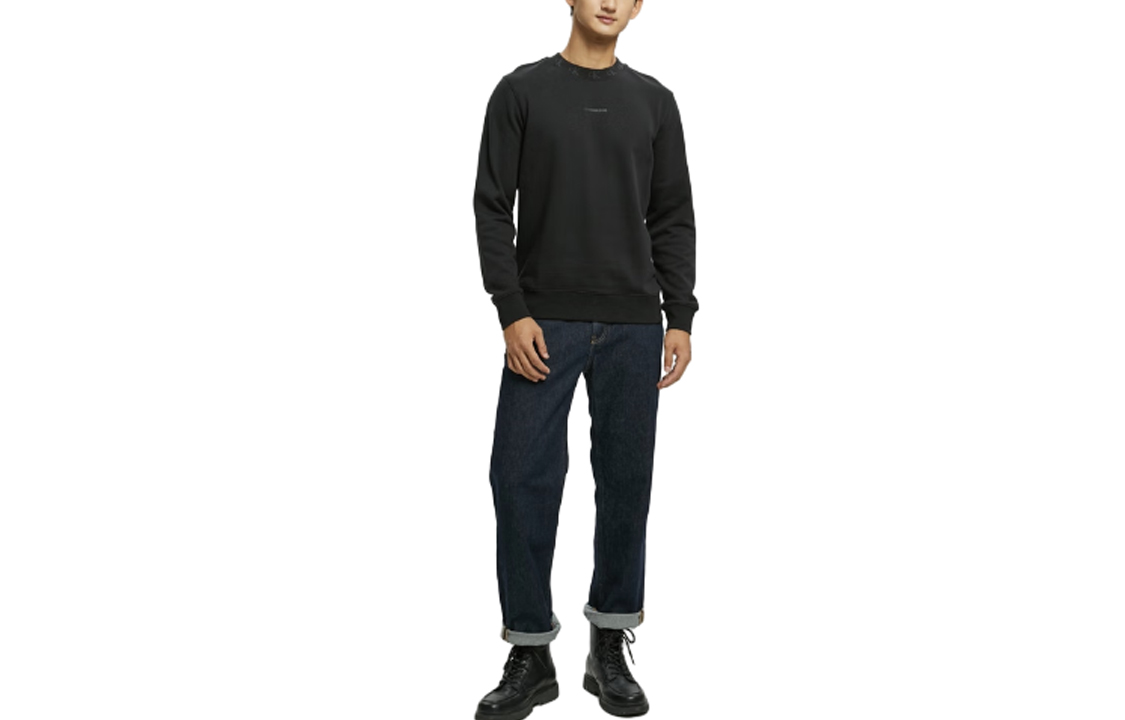 Calvin Klein Casual Cotton Contrast Knit Crewneck Sweatshirt Black ZM02080-BEH