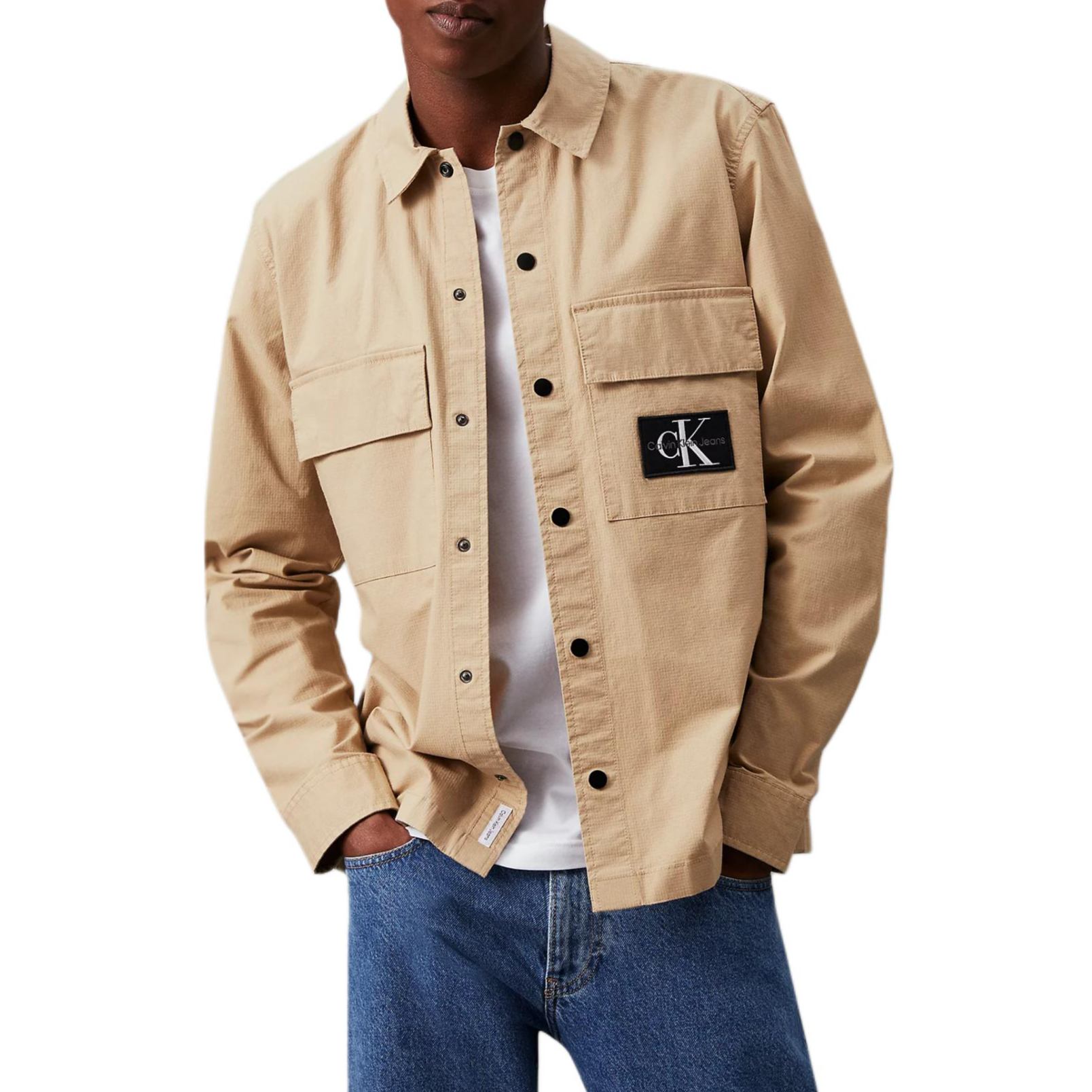 Calvin Klein Casual Long Sleeve Jacket Shirt European Style Stone Grey J30J325618-PF2