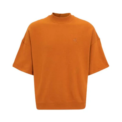 Calvin Klein Casual Loose Fit Embroidered Logo Short Sleeve Sweatshirt Camel Brown 40JM231GQT