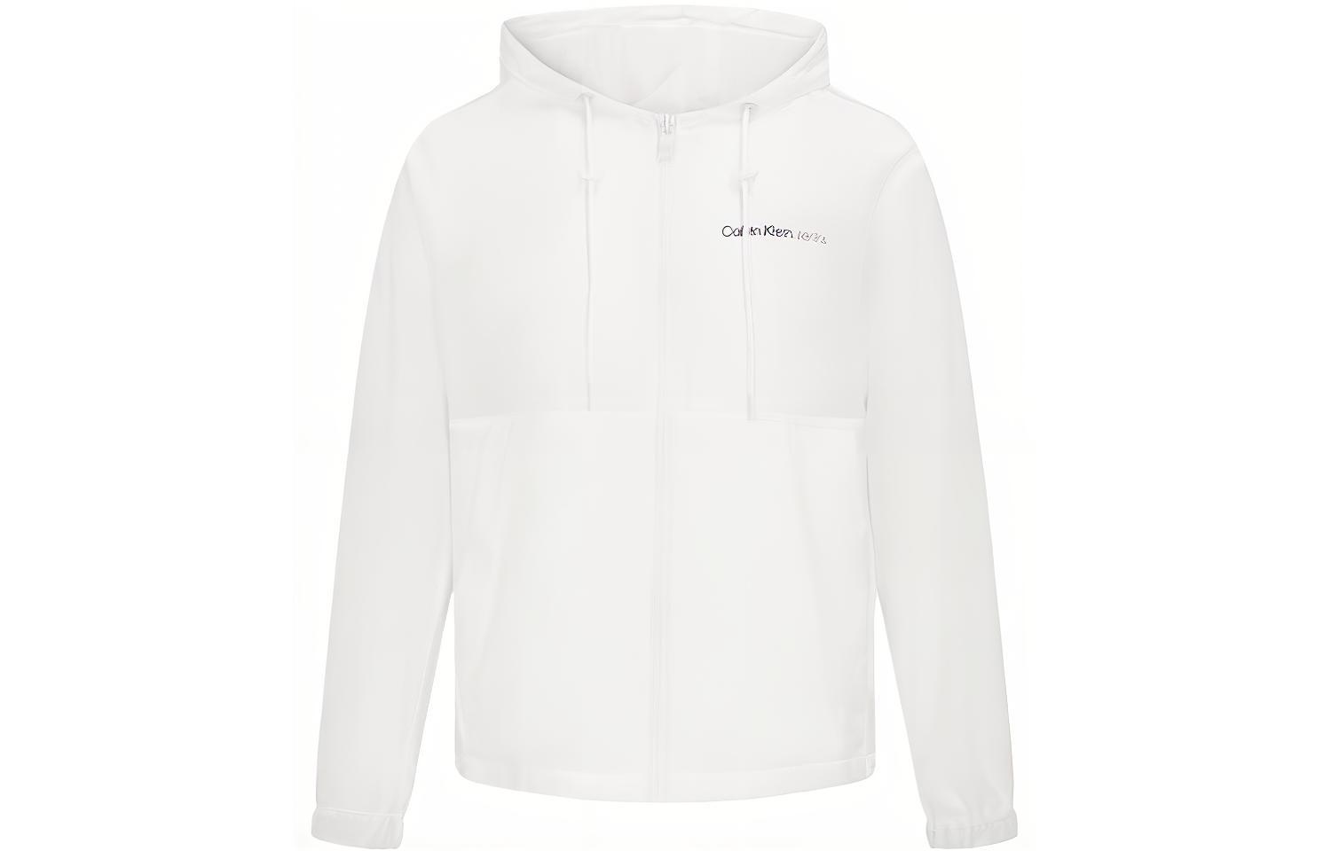 Calvin Klein Casual Overlapping Logo Print White Hoodie Jacket J323211-YAF