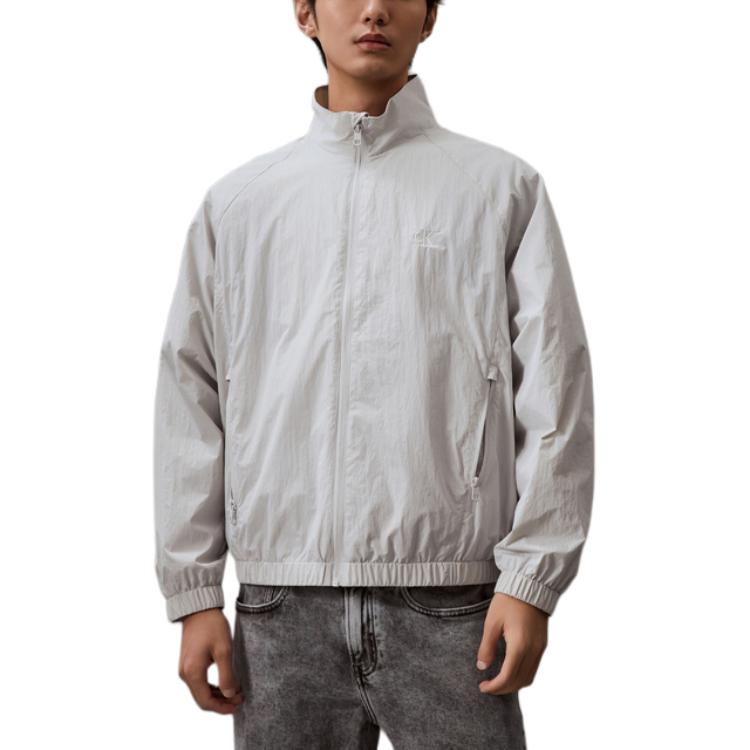 Calvin Klein Casual Solid Embroidery Stand Collar Jacket Galactic Gray J325905-PC8