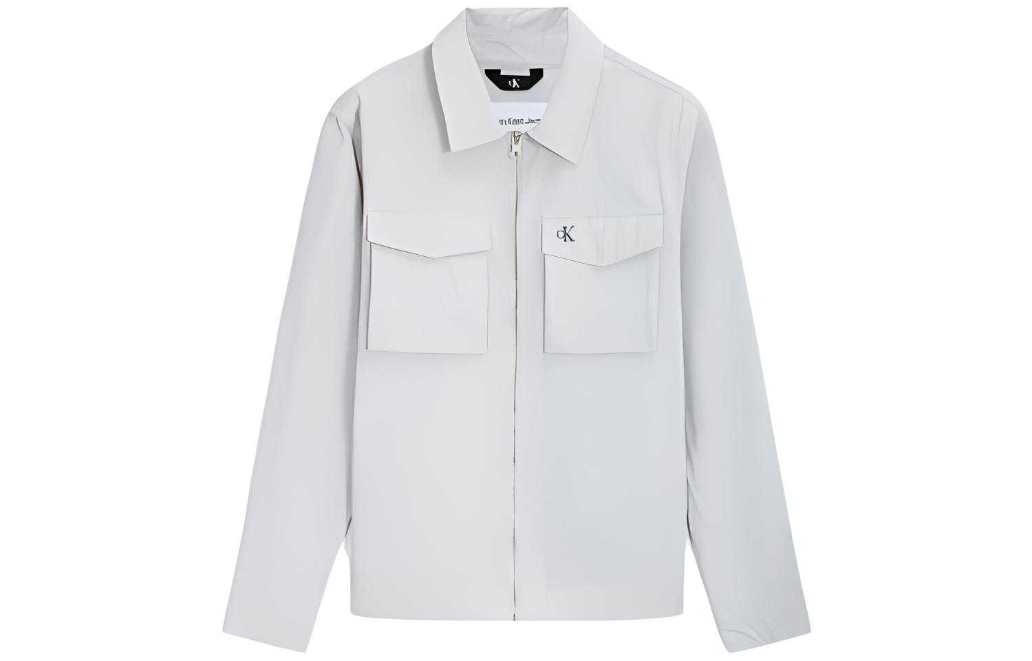 Calvin Klein Casual Zip-Up Workwear Shirt Jacket Coconut Gray J323682-PSX