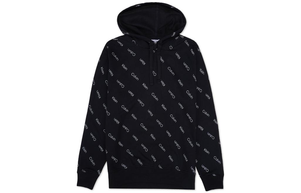 Calvin Klein CK All-Over Logo Black Hoodie Long Sleeve Pullover 40IC400-001