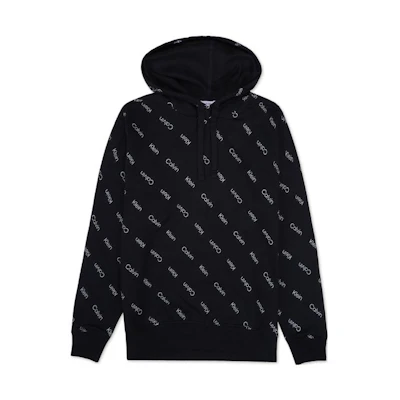 Calvin Klein CK All-Over Logo Black Hoodie Long Sleeve Pullover 40IC400-001