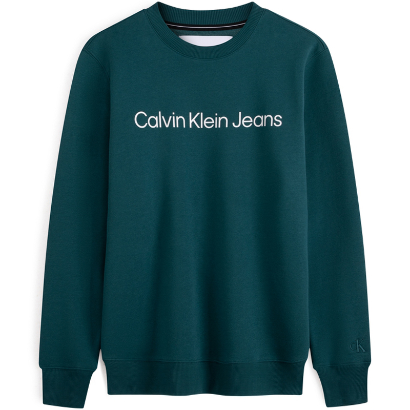 Calvin Klein CK FW23 Letter Print Fleece Pullover Sweatshirt Deep Sea Green Men J322333-CA4