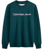 Calvin Klein CK FW23 Letter Print Fleece Pullover Sweatshirt Deep Sea Green Men J322333-CA4 Calvin Klein CK FW23 Letter Print Fleece Pullover Sweatshirt Deep Sea Green Men J322333-CA4
