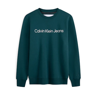 Calvin Klein CK FW23 Letter Print Fleece Pullover Sweatshirt Deep Sea Green Men J322333-CA4