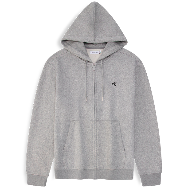 Calvin Klein CK Jeans Embroidered Fleece Zip Hoodie Coconut Gray - 40QM434CVP