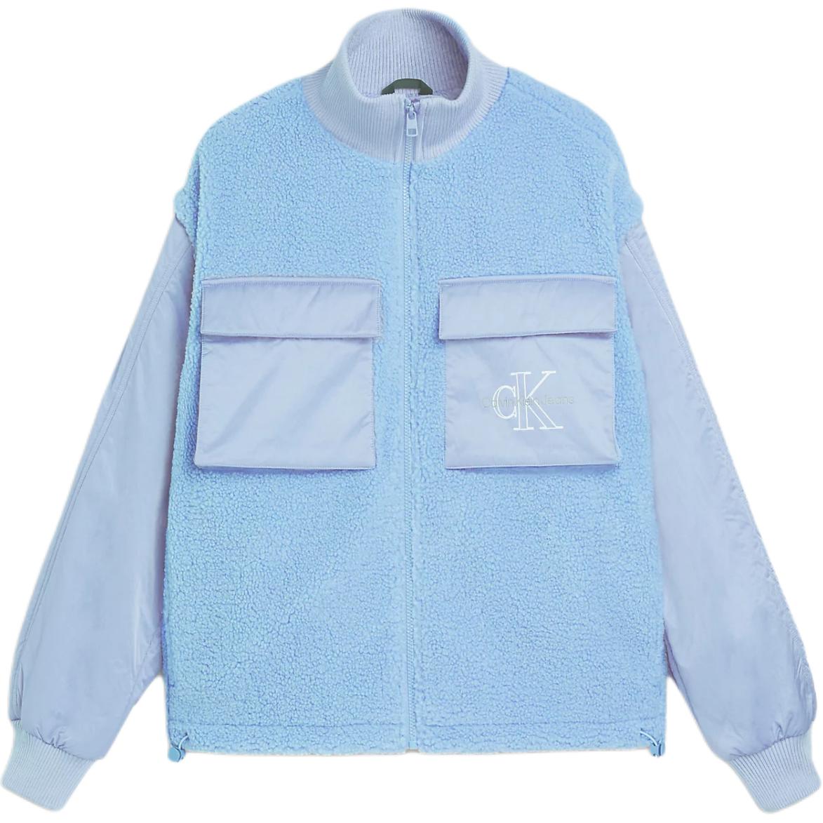 Calvin Klein CK Jeans Ribbed Knit Drawstring Logo Jacket Unisex West District Blue J40J400367-C15