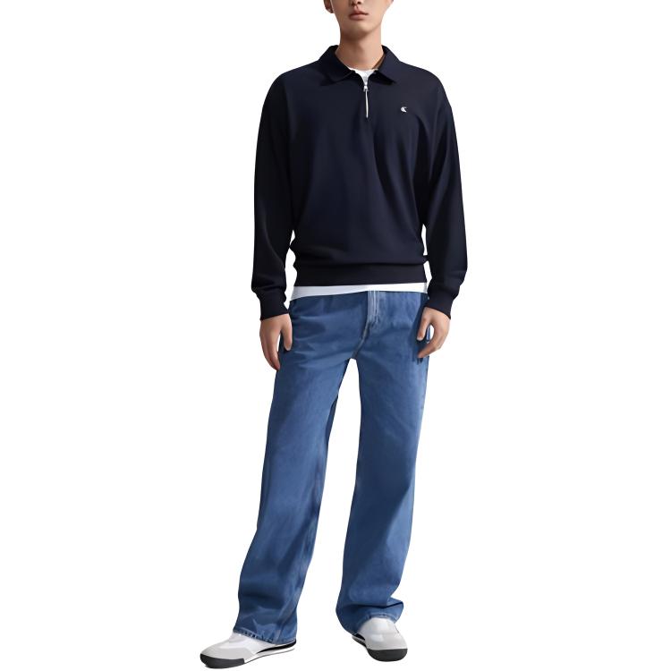 Calvin Klein CK Jeans SS24 Embroidered Polo Long Sleeve Sweatshirt Deep Sea Blue J325051-CHW