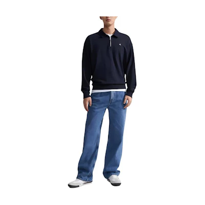 Calvin Klein CK Jeans SS24 Embroidered Polo Long Sleeve Sweatshirt Deep Sea Blue J325051-CHW