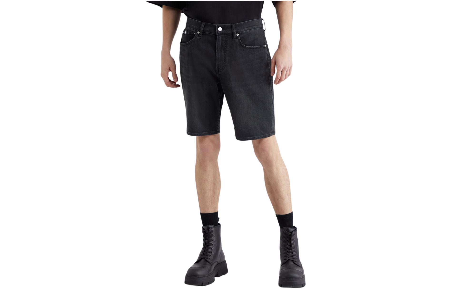 Order Calvin Klein Seluar Pendek Denim Lurus Colorblock Hitam Selesa. J325505-1BY