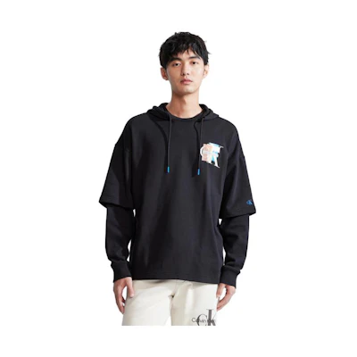 Calvin Klein Cotton Hoodie Letter Print Pullover - Space Black J324403