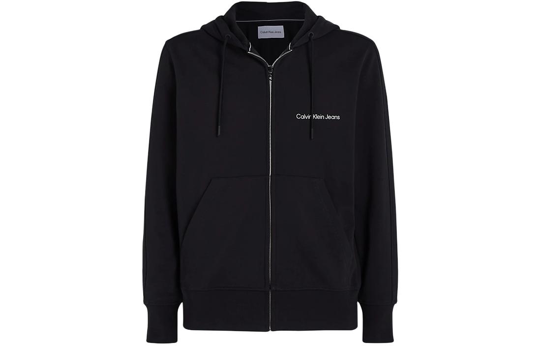 Calvin Klein Cotton Terry Zip-Up Hoodie Jacket Black with Letter Print J30J325148-BEH