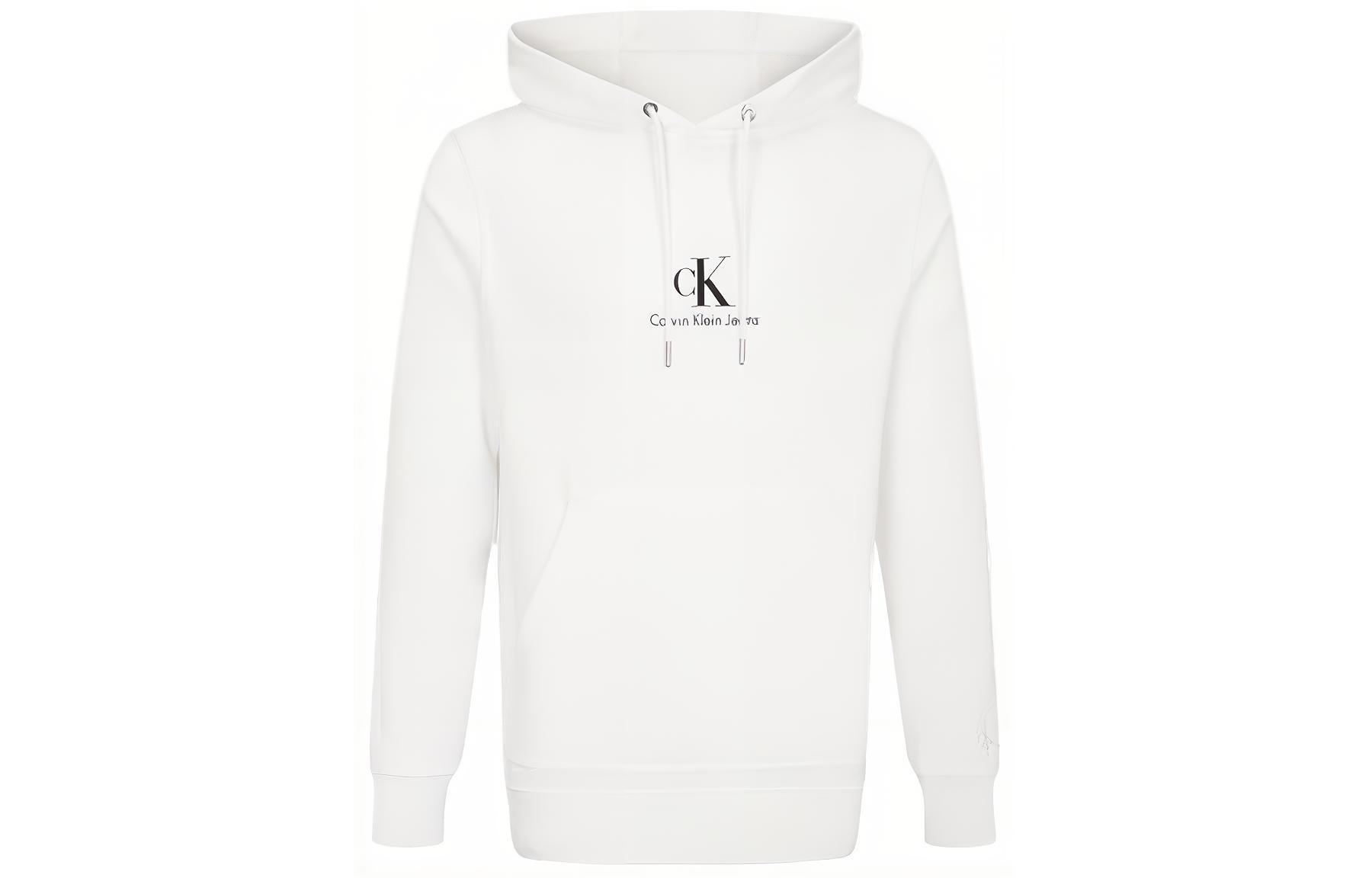 Calvin Klein Couples Hoodie White Unisex Cotton Graphic Pullover J318475-YAF