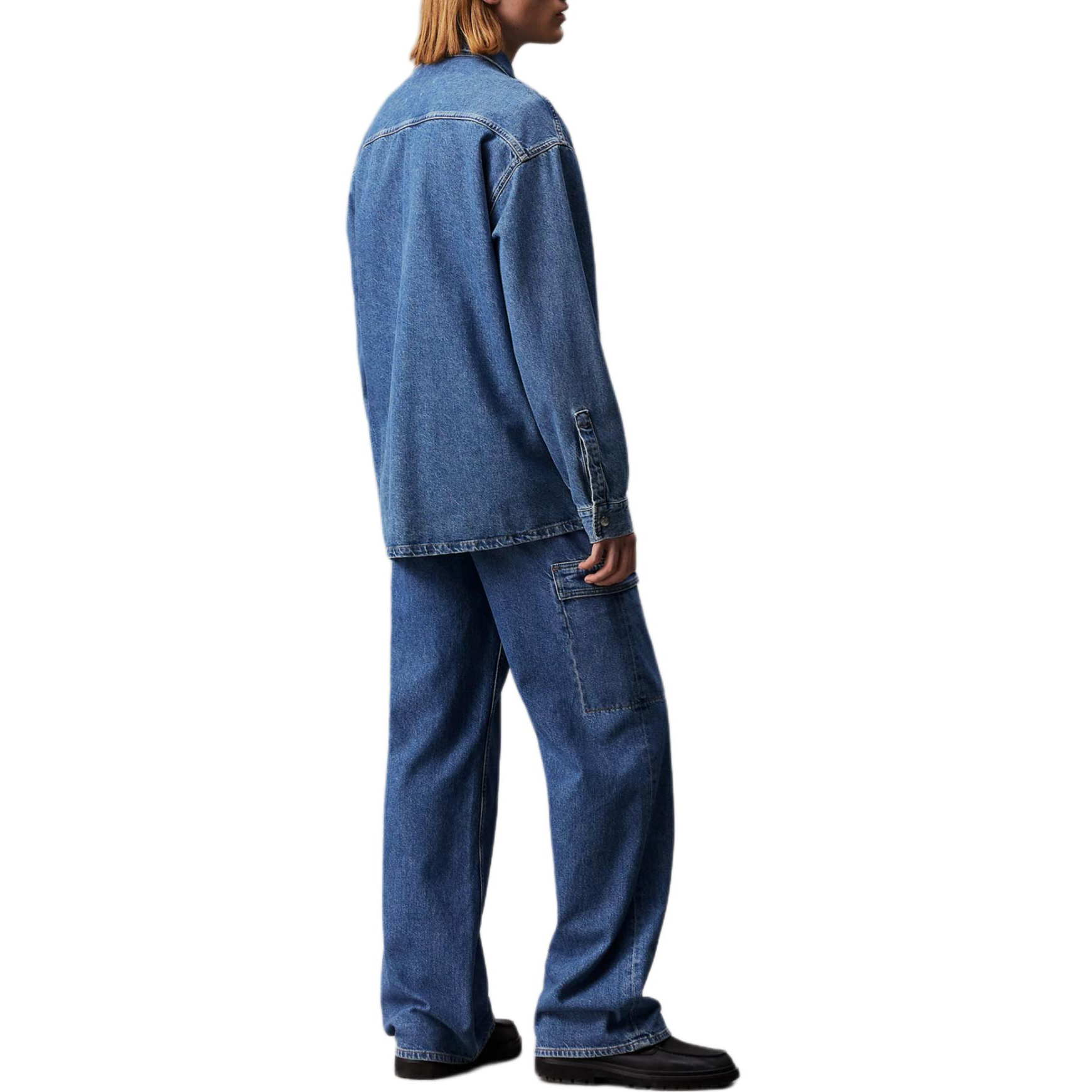 Lookbook 卡尔文克莱因中蓝色牛仔棉夹克无衬里翻领 J30J324865-1A4