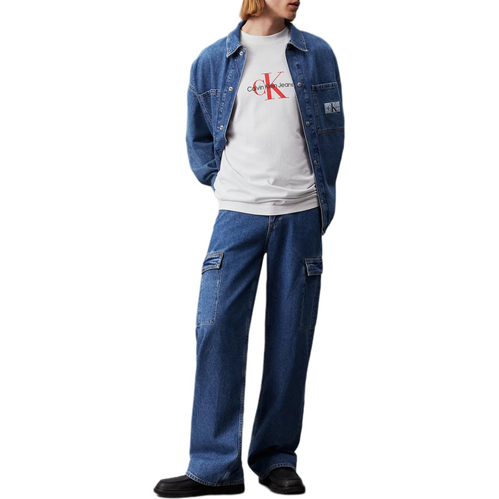 Shop 卡尔文克莱因中蓝色牛仔棉夹克无衬里翻领 J30J324865-1A4