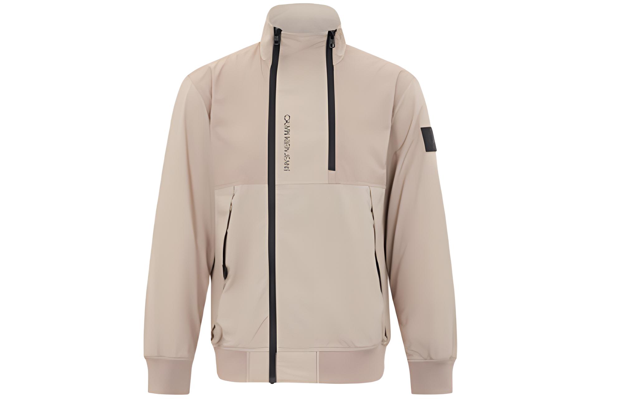 Calvin Klein Double Zipper Stand Collar Jacket Khaki Color J318370-PAO